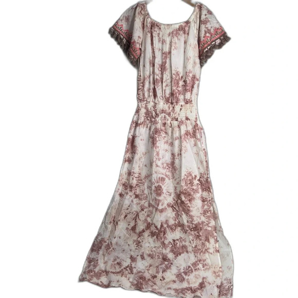 Venus NWT Off Shoulder Neutral Tie Dye Boho Blouson Maxi Dress‎ Size M - Picture 13 of 13